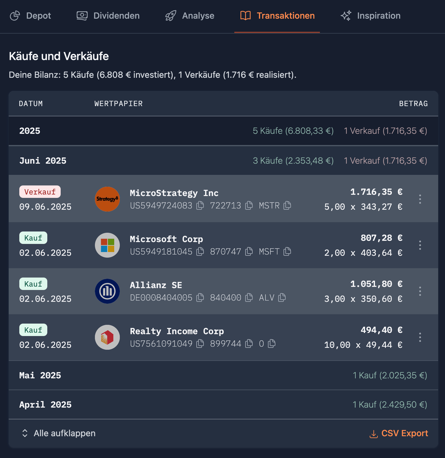 Transaktionshistorie